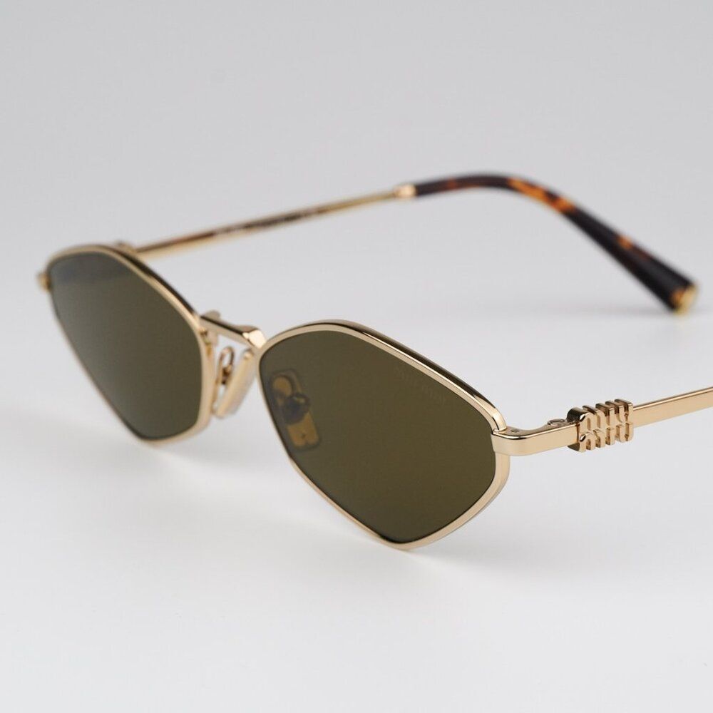 NEW Miu Miu MU56ZS 5AK09Z Gold Dark Brown Geometric Unisex Sunglasses MU 56ZS - Picture 5 of 14